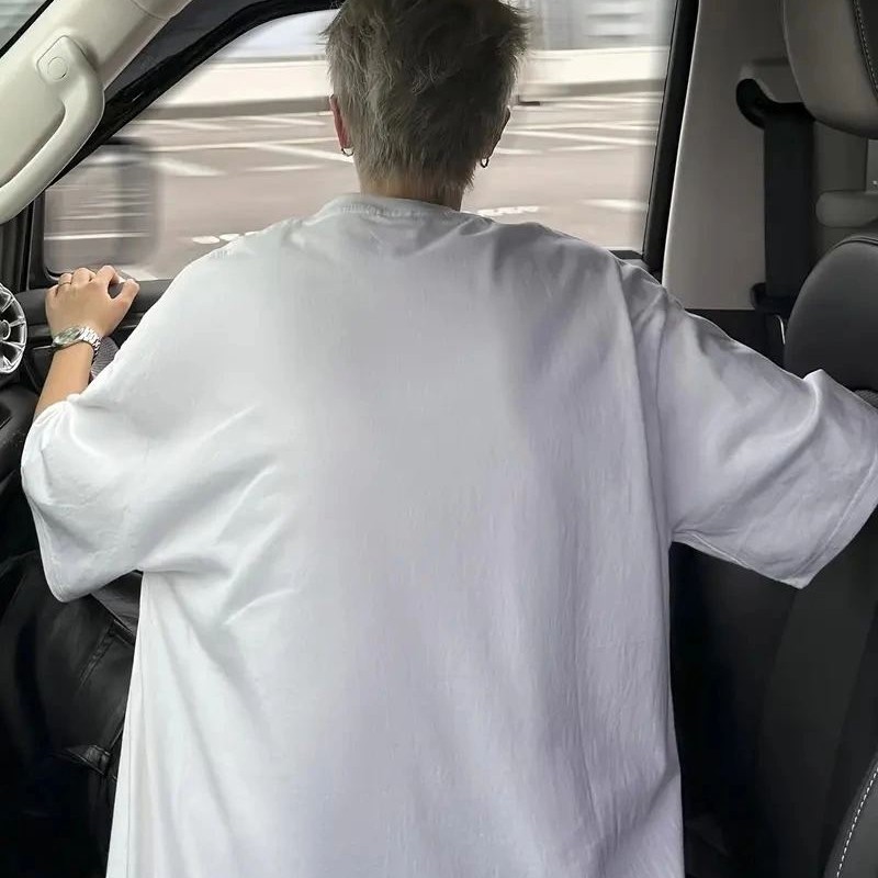 Erkek Kısa Kol Yazlık Tişört Bisiklet Yaka Baskılı Oversize T-Shirt - Beyaz