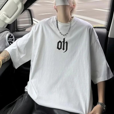 Erkek Kısa Kol Yazlık Tişört Bisiklet Yaka Baskılı Oversize T-Shirt - Beyaz