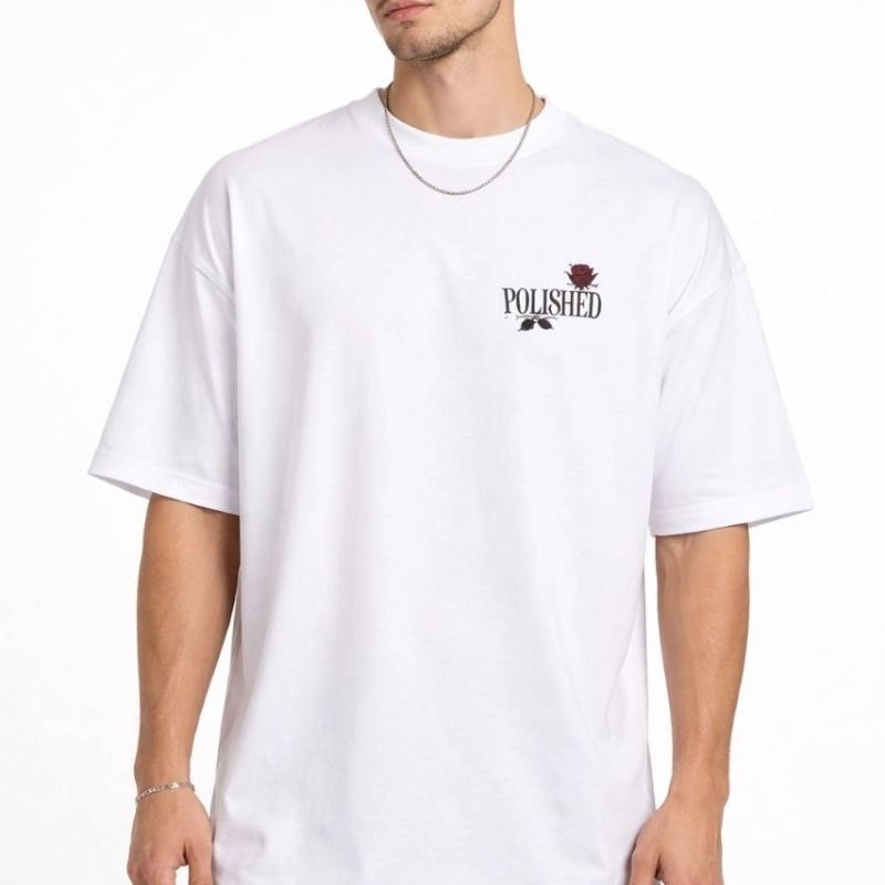 Erkek Kısa Kol Yazlık Tişört Bisiklet Yaka Baskılı Oversize T-Shirt - Beyaz