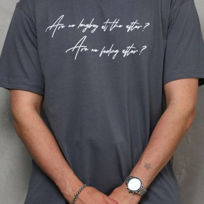 Erkek Kısa Kol Yazlık Tişört Bisiklet Yaka Baskılı Oversize T-Shirt - Füme
