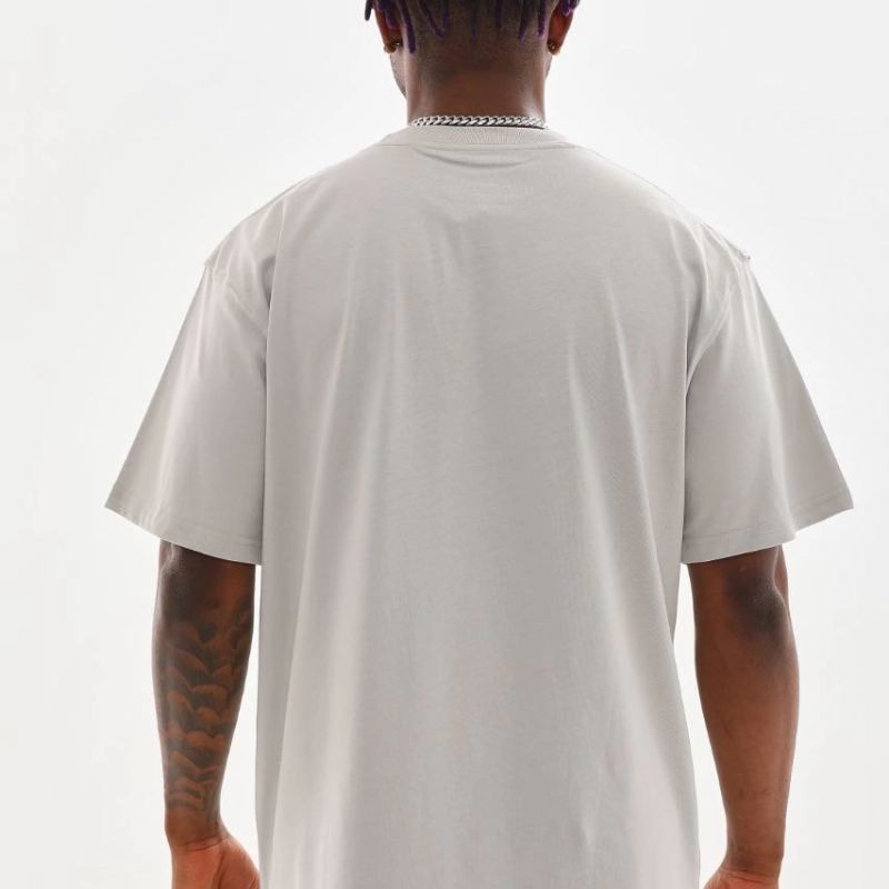 Erkek Kısa Kol Yazlık Tişört Bisiklet Yaka Baskılı Oversize T-Shirt - Gri