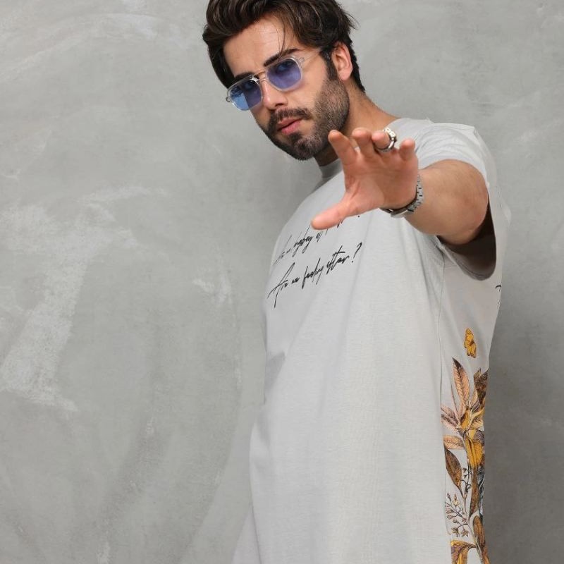 Erkek Kısa Kol Yazlık Tişört Bisiklet Yaka Baskılı Oversize T-Shirt - Gri