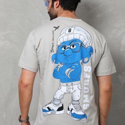 Erkek Kısa Kol Yazlık Tişört Bisiklet Yaka Baskılı Oversize T-Shirt - Gri