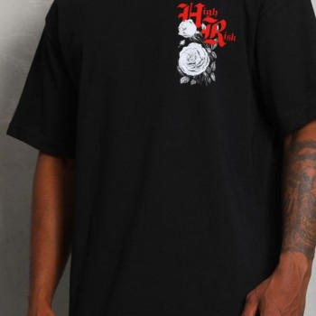Erkek Kısa Kol Yazlık Tişört Bisiklet Yaka Baskılı Oversize T-Shirt - Siyah