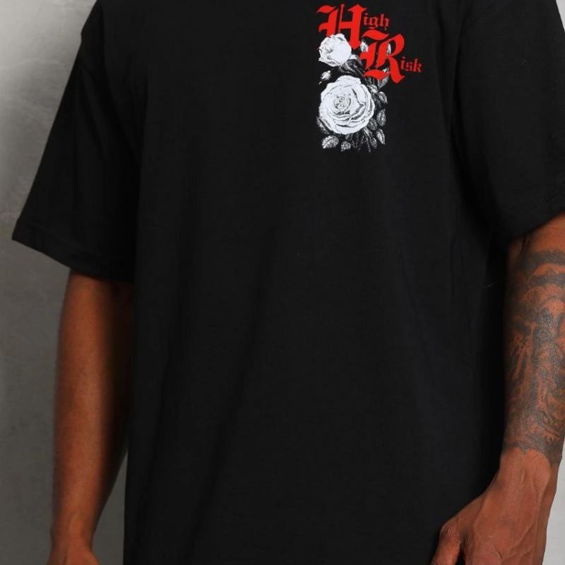 Erkek Kısa Kol Yazlık Tişört Bisiklet Yaka Baskılı Oversize T-Shirt - Siyah