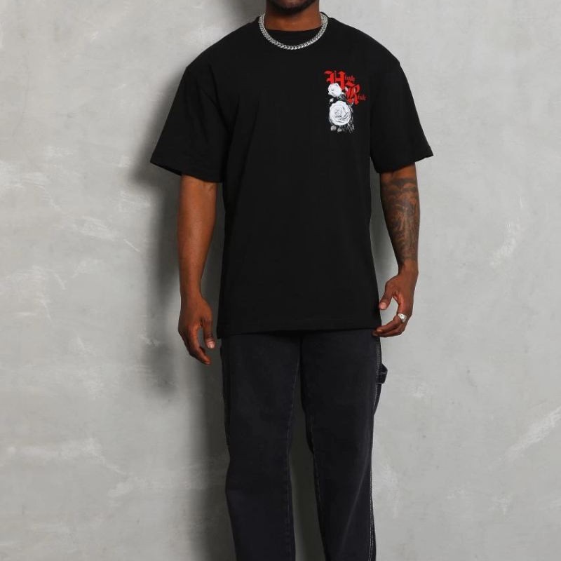 Erkek Kısa Kol Yazlık Tişört Bisiklet Yaka Baskılı Oversize T-Shirt - Siyah