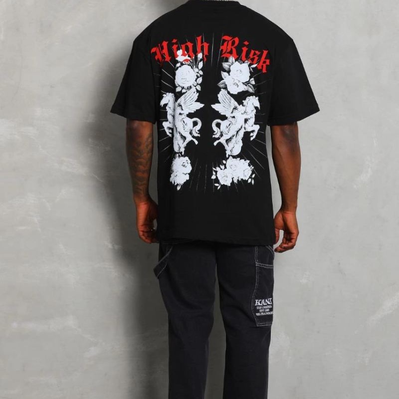 Erkek Kısa Kol Yazlık Tişört Bisiklet Yaka Baskılı Oversize T-Shirt - Siyah
