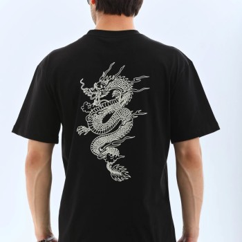 Erkek Kısa Kol Yazlık Tişört Bisiklet Yaka Baskılı Oversize T-Shirt - Siyah