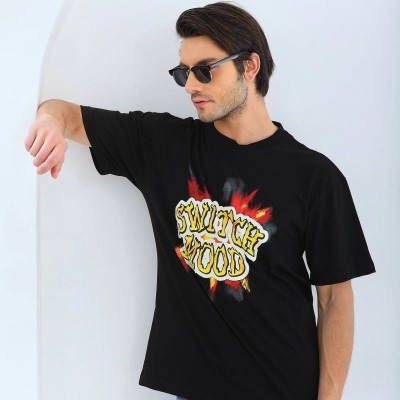 Erkek Kısa Kol Yazlık Tişört Bisiklet Yaka Baskılı Oversize T-Shirt - Siyah