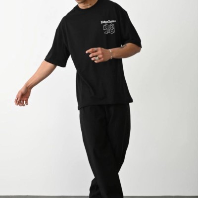 Erkek Kısa Kol Yazlık Tişört Bisiklet Yaka Baskılı Oversize T-Shirt - Siyah