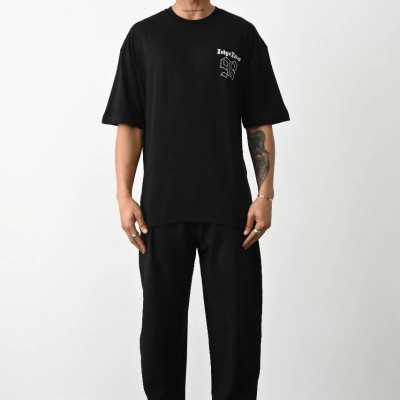 Erkek Kısa Kol Yazlık Tişört Bisiklet Yaka Baskılı Oversize T-Shirt - Siyah