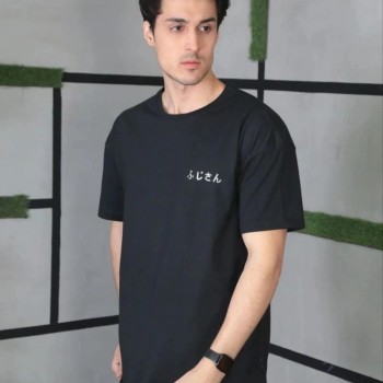 Erkek Kısa Kol Yazlık Tişört Bisiklet Yaka Baskılı Oversize T-Shirt - Siyah