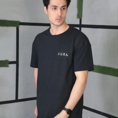 Erkek Kısa Kol Yazlık Tişört Bisiklet Yaka Baskılı Oversize T-Shirt - Siyah