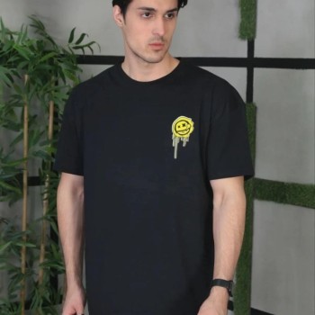 Erkek Kısa Kol Yazlık Tişört Bisiklet Yaka Baskılı Oversize T-Shirt - Siyah