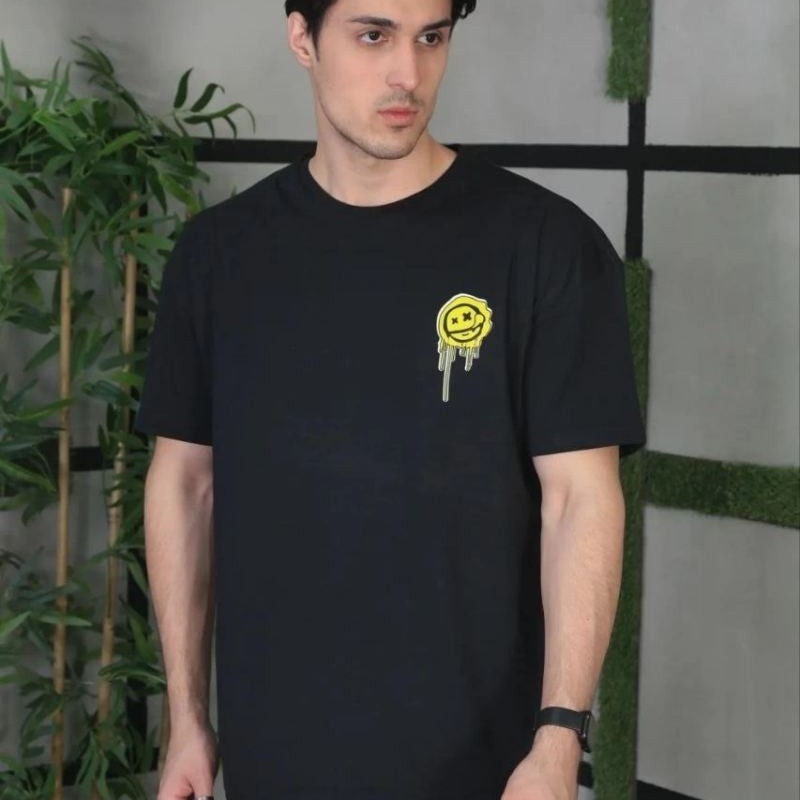 Erkek Kısa Kol Yazlık Tişört Bisiklet Yaka Baskılı Oversize T-Shirt - Siyah