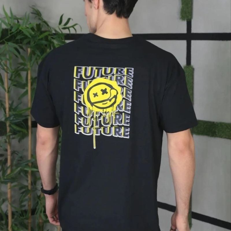 Erkek Kısa Kol Yazlık Tişört Bisiklet Yaka Baskılı Oversize T-Shirt - Siyah
