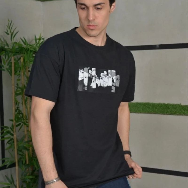 Erkek Kısa Kol Yazlık Tişört Bisiklet Yaka Baskılı Oversize T-Shirt - Siyah
