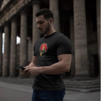 Erkek Kısa Kol Yazlık Tişört Bisiklet Yaka Baskılı Oversize T-Shirt - Siyah