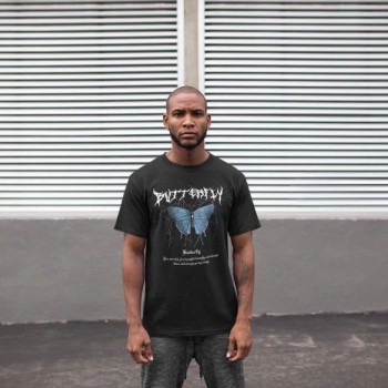 Erkek Kısa Kol Yazlık Tişört Bisiklet Yaka Baskılı Oversize T-Shirt - Siyah