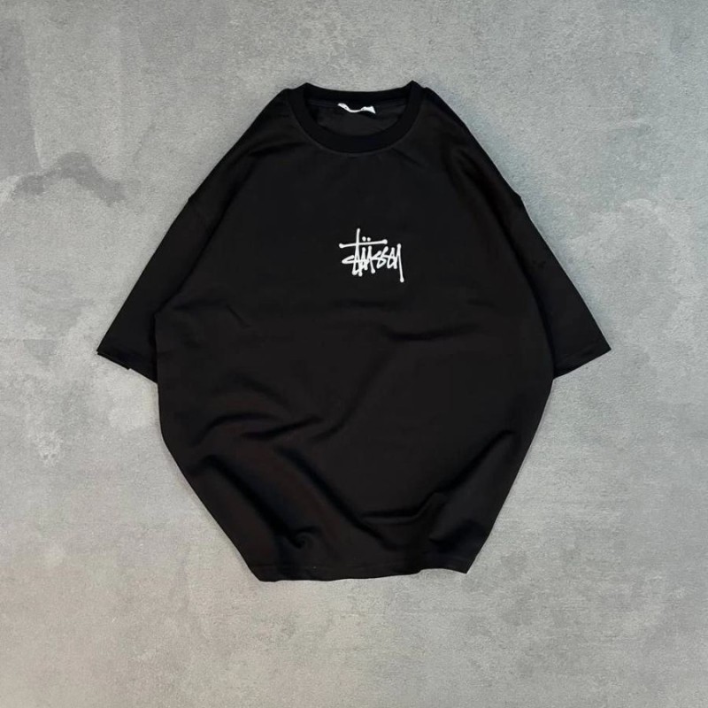 Erkek Kısa Kol Yazlık Tişört Bisiklet Yaka Baskılı Oversize T-Shirt - Siyah