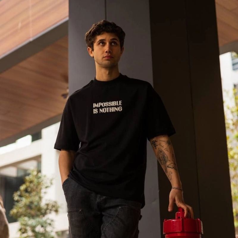 Erkek Kısa Kol Yazlık Tişört Bisiklet Yaka Baskılı Oversize T-Shirt - Siyah