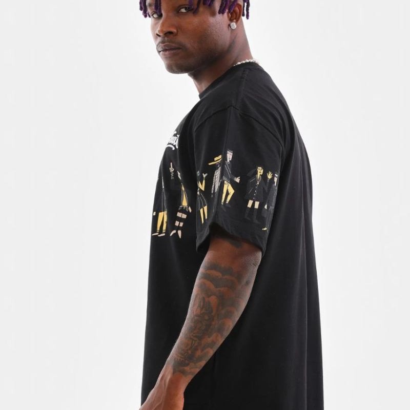 Erkek Kısa Kol Yazlık Tişört Bisiklet Yaka Baskılı Oversize T-Shirt - Siyah