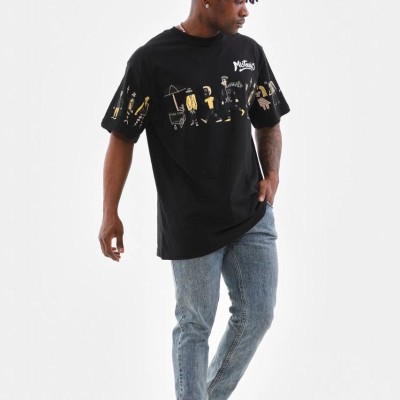 Erkek Kısa Kol Yazlık Tişört Bisiklet Yaka Baskılı Oversize T-Shirt - Siyah