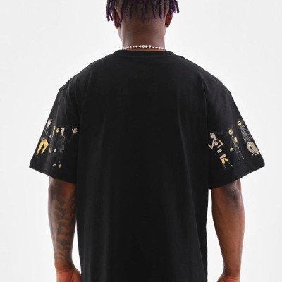 Erkek Kısa Kol Yazlık Tişört Bisiklet Yaka Baskılı Oversize T-Shirt - Siyah