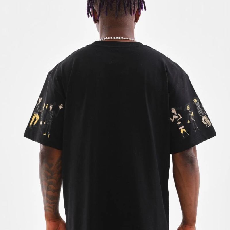 Erkek Kısa Kol Yazlık Tişört Bisiklet Yaka Baskılı Oversize T-Shirt - Siyah