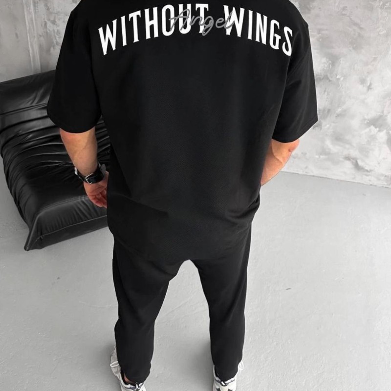 Erkek Kısa Kol Yazlık Tişört Bisiklet Yaka Baskılı Oversize T-Shirt - Siyah