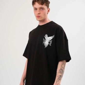 Erkek Kısa Kol Yazlık Tişört Bisiklet Yaka Baskılı Oversize T-Shirt - Siyah
