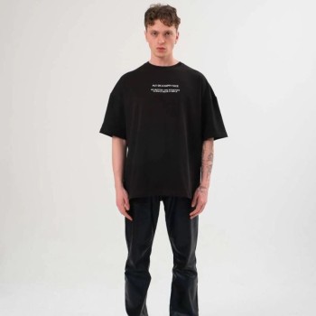 Erkek Kısa Kol Yazlık Tişört Bisiklet Yaka Baskılı Oversize T-Shirt - Siyah