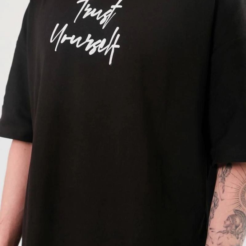 Erkek Kısa Kol Yazlık Tişört Bisiklet Yaka Baskılı Oversize T-Shirt -  Siyah