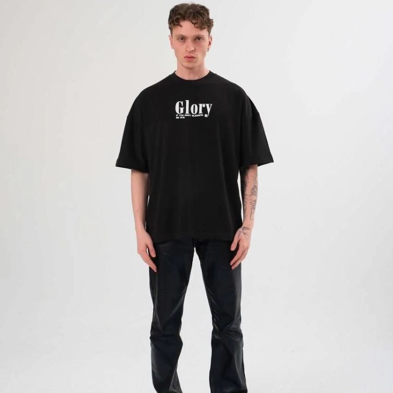 Erkek Kısa Kol Yazlık Tişört Bisiklet Yaka Baskılı Oversize T-Shirt -  Siyah