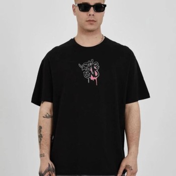 Erkek Kısa Kol Yazlık Tişört Bisiklet Yaka Baskılı Oversize T-Shirt -  Siyah