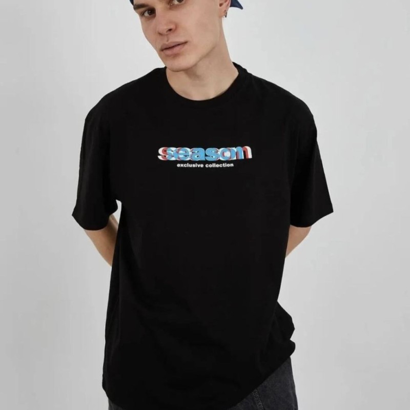 Erkek Kısa Kol Yazlık Tişört Bisiklet Yaka Baskılı Oversize T-Shirt - Siyah