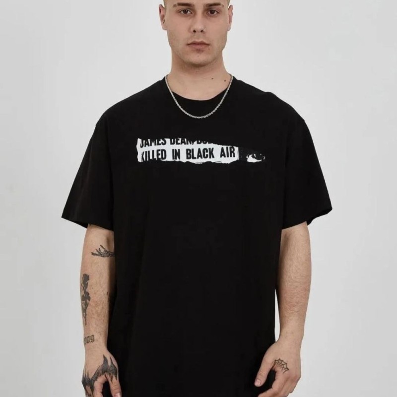 Erkek Kısa Kol Yazlık Tişört Bisiklet Yaka Baskılı Oversize T-Shirt - Siyah