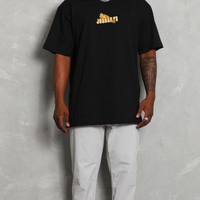 Erkek Kısa Kol Yazlık Tişört Bisiklet Yaka Baskılı Oversize T-Shirt - Siyah