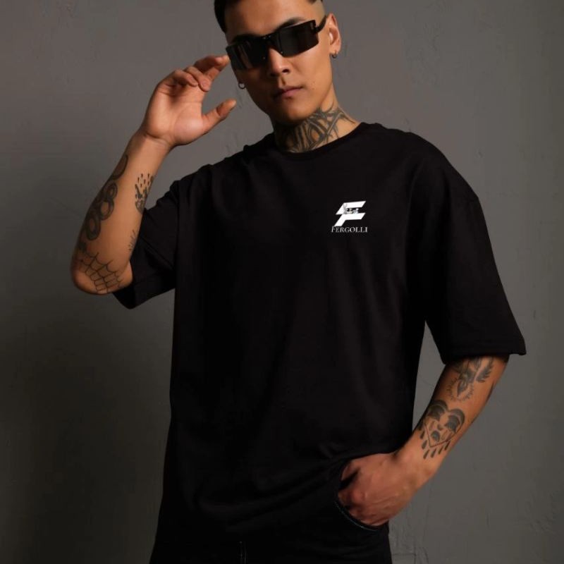 Erkek Kısa Kol Yazlık Tişört Bisiklet Yaka Baskılı Oversize T-Shirt - Siyah