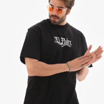 Erkek Kısa Kol Yazlık Tişört Bisiklet Yaka Baskılı Oversize T-Shirt - Siyah