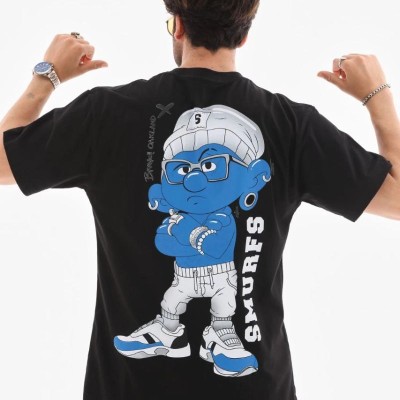 Erkek Kısa Kol Yazlık Tişört Bisiklet Yaka Baskılı Oversize T-Shirt - Siyah