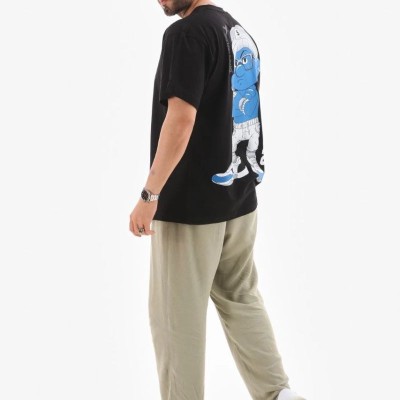 Erkek Kısa Kol Yazlık Tişört Bisiklet Yaka Baskılı Oversize T-Shirt - Siyah