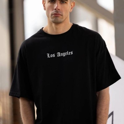 Erkek Kısa Kol Yazlık Tişört Bisiklet Yaka Baskılı Oversize T-Shirt - Siyah