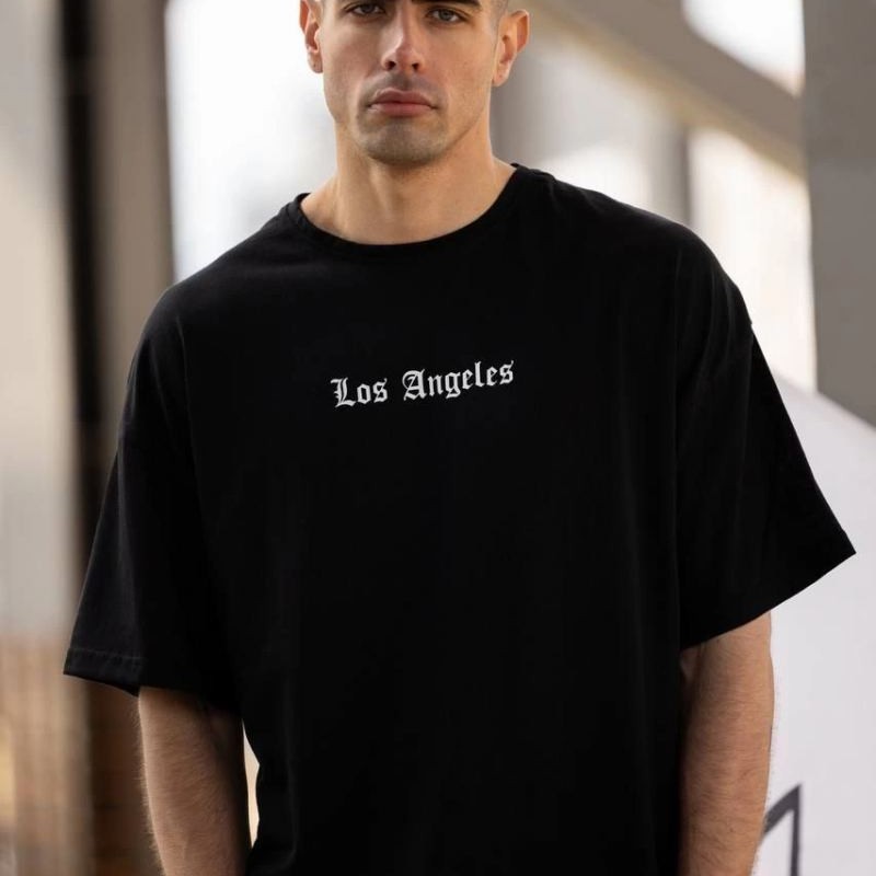 Erkek Kısa Kol Yazlık Tişört Bisiklet Yaka Baskılı Oversize T-Shirt - Siyah
