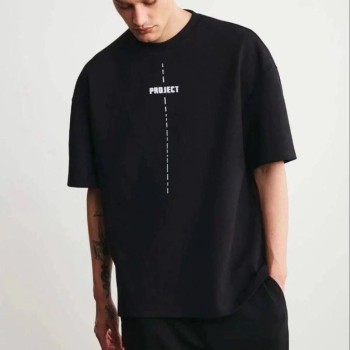 Erkek Kısa Kol Yazlık Tişört Bisiklet Yaka Baskılı Oversize T-Shirt - Siyah