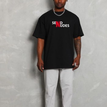 Erkek Kısa Kol Yazlık Tişört Bisiklet Yaka Baskılı Oversize T-Shirt - Siyah