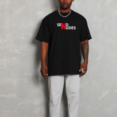Erkek Kısa Kol Yazlık Tişört Bisiklet Yaka Baskılı Oversize T-Shirt - Siyah