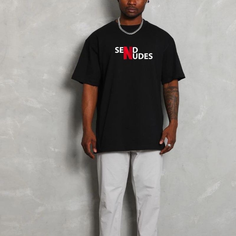 Erkek Kısa Kol Yazlık Tişört Bisiklet Yaka Baskılı Oversize T-Shirt - Siyah