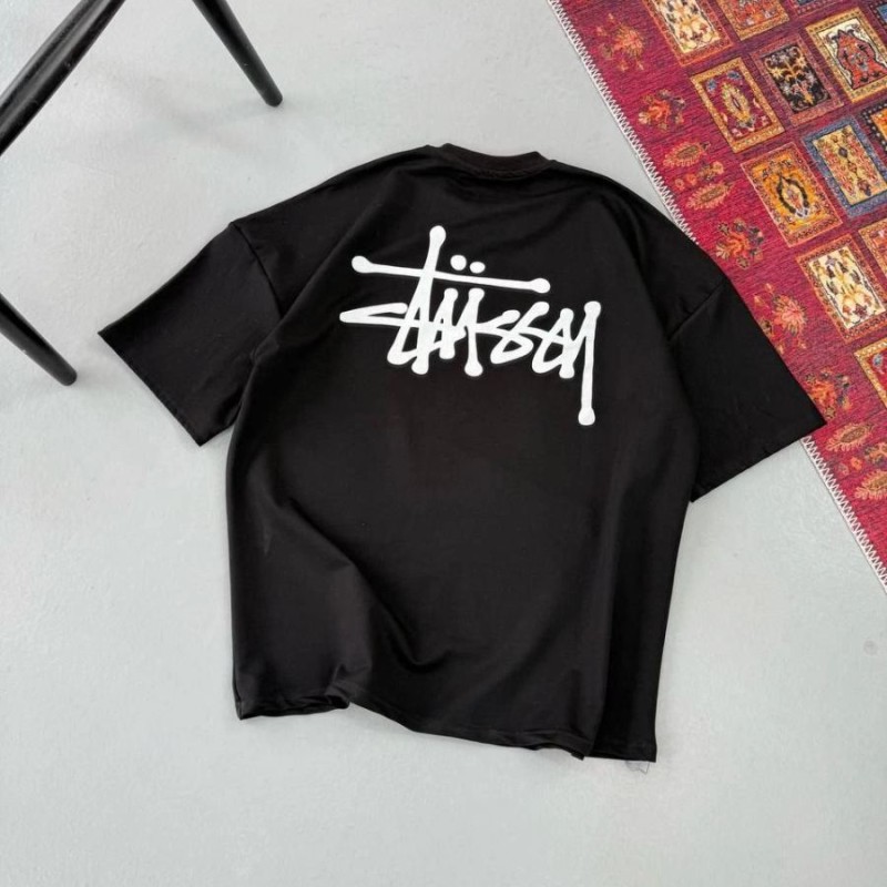 Erkek Kısa Kol Yazlık Tişört Bisiklet Yaka Baskılı Oversize T-Shirt - Siyah