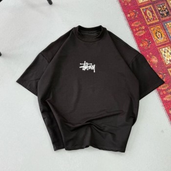Erkek Kısa Kol Yazlık Tişört Bisiklet Yaka Baskılı Oversize T-Shirt - Siyah